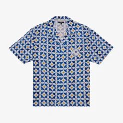 Malbon "Riviera Camp Collar Shirt" M - White / Blue / Gold