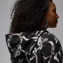 Jordan "Brooklyn Fleece Pullover Hoodie" W - Off Noir / Black -Manorphx Shop W J BRKLN FLC PO AOP 24 2