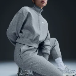 Nike "Phoenix 1/4 Zip Fleece" W - Dark Grey Heather -Manorphx Shop W NSW PHNX FLC QZ CROP