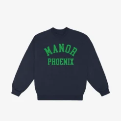 Manor "Mid-Weight Collegiate Crewneck" M - Navy / Green