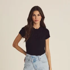 Malbon "Elea Rib Knit Polo" W - Black