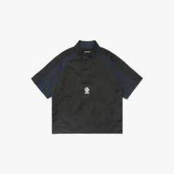 Metalwood Studio "Short Sleeve Paneled Wind Shirt" M - Black / Navy